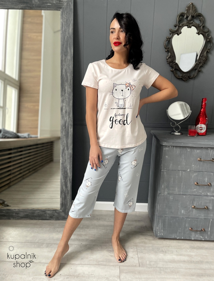 Модель "3552" Пижама: футболка+бриджи серая пр-во Турция